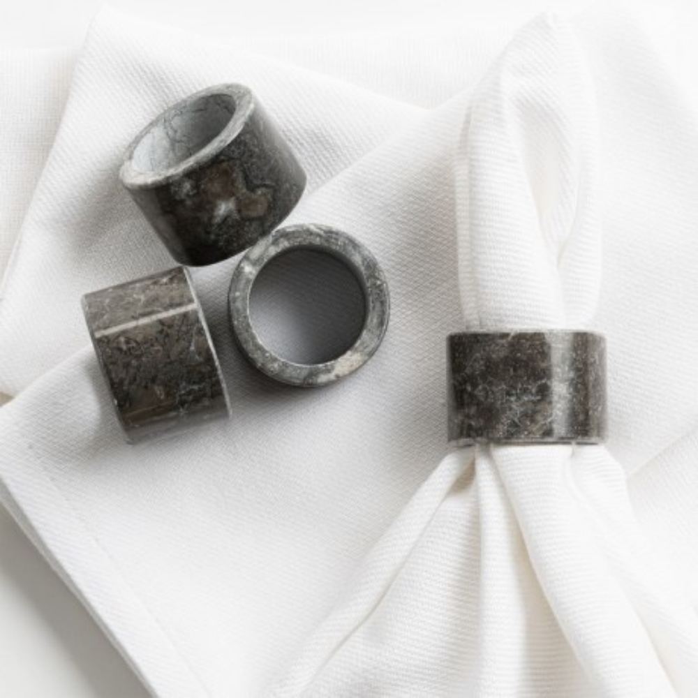 NIB Marble Napkin Rings Set of 4, Gray